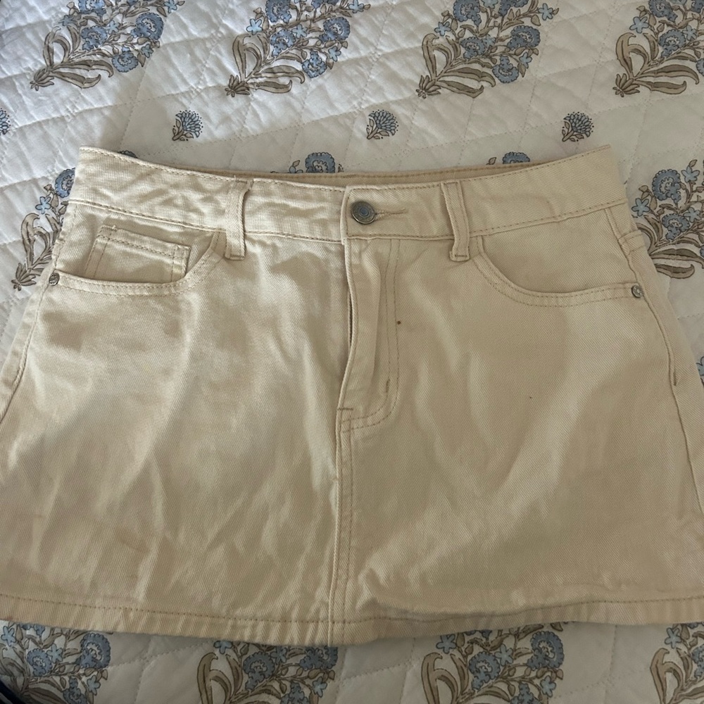 Thrifted Cream Denim Mini Skirt